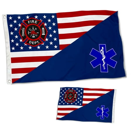 Double Sided First Responder Firefighter EMT Flag Banner with Brass Grommets 3x5 Feet