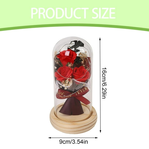 Spring Decoration Rose in Glass Dome Handmade Rose Light up in Glass Dome | Women Idea Birthday Home Decor Preserved Rose Rose Red Silk Rose for Girls