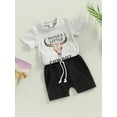 thumbnail image 3 of hirigin Baby Boys 2Pcs Summer Outfits, Short Sleeve Cow Letter Print T-Shirt + Knot Front Shorts Set, 3 of 9