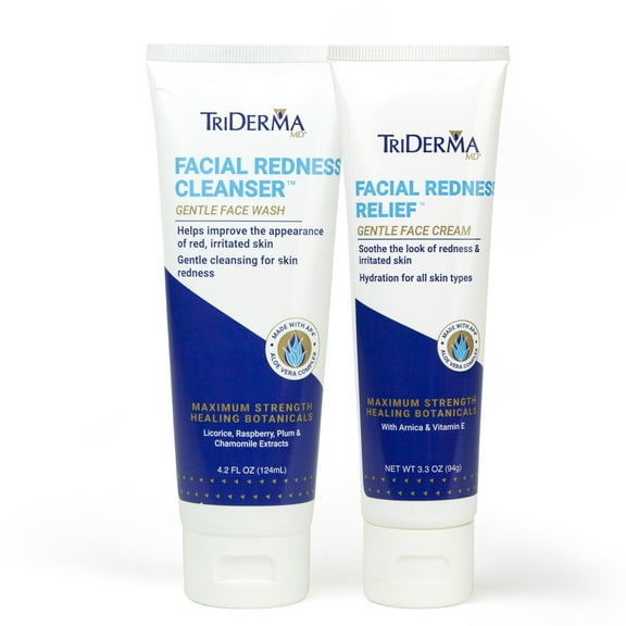 TriDerma Facial Redness Relief Combo, Gentle Face Wash and Soothing Redness Relief Cream for Sensitive Skin and Rosacea Flare-ups