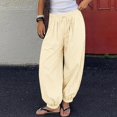 thumbnail image 6 of Womens Baggy Pleated Harem Pants Summer Elastic High Waisted Wide Leg Balloon Cotton Lounge Pants L, 6 of 9