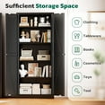 thumbnail image 5 of SOLAURA 63" H Farmhouse Metal Kitchen Pantry Cabinet, Pantry Storage Cabinets with 2 Barn Doors and 4 Adjustable Shelves for Kitchen, Living Room, Bedroom, Dining Room, Home(Black), 5 of 8