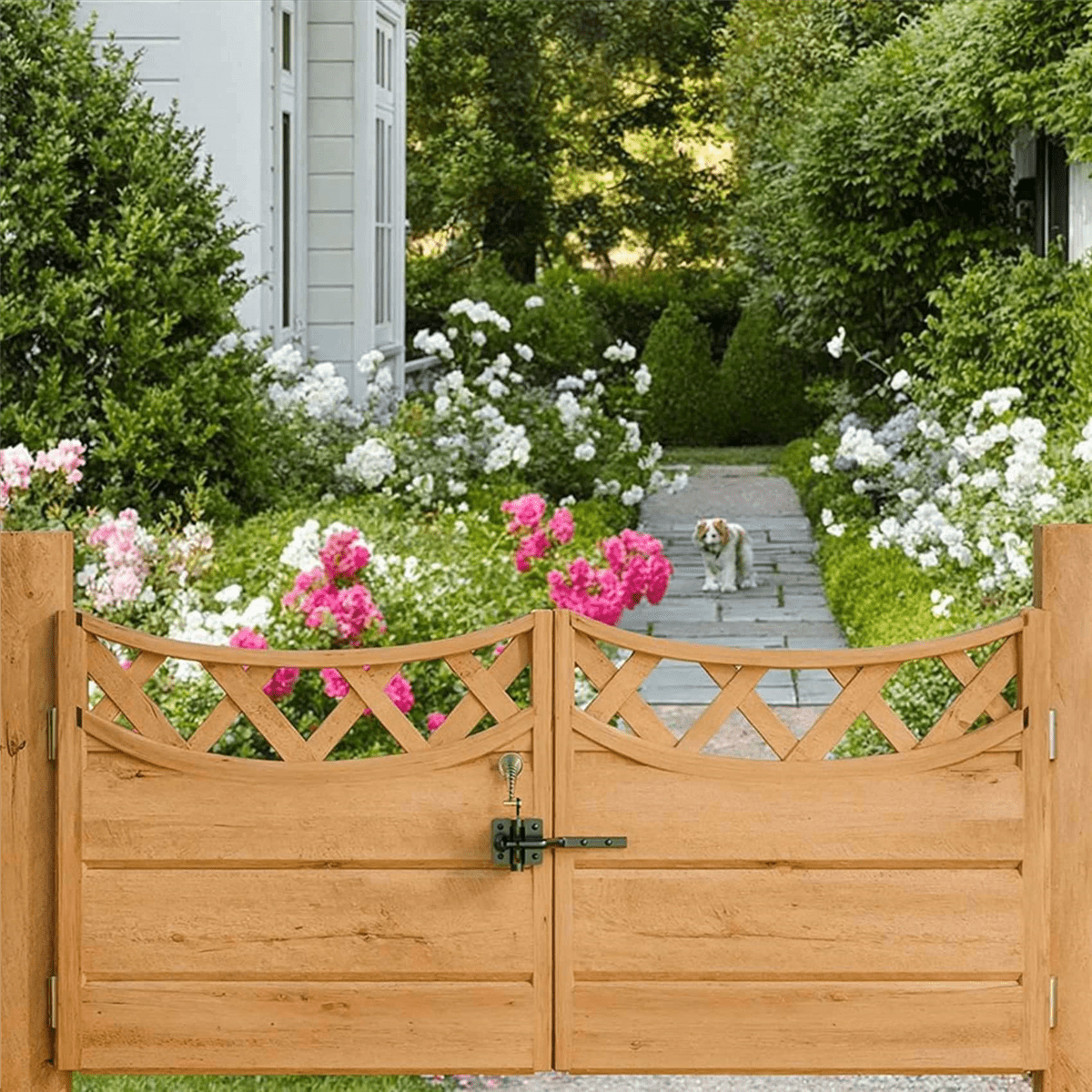 3X Self Locking Gate  for Wooden Fence Heavy Duty, Steel Spring Cable Pull String Gate Hardware Gate Lock
