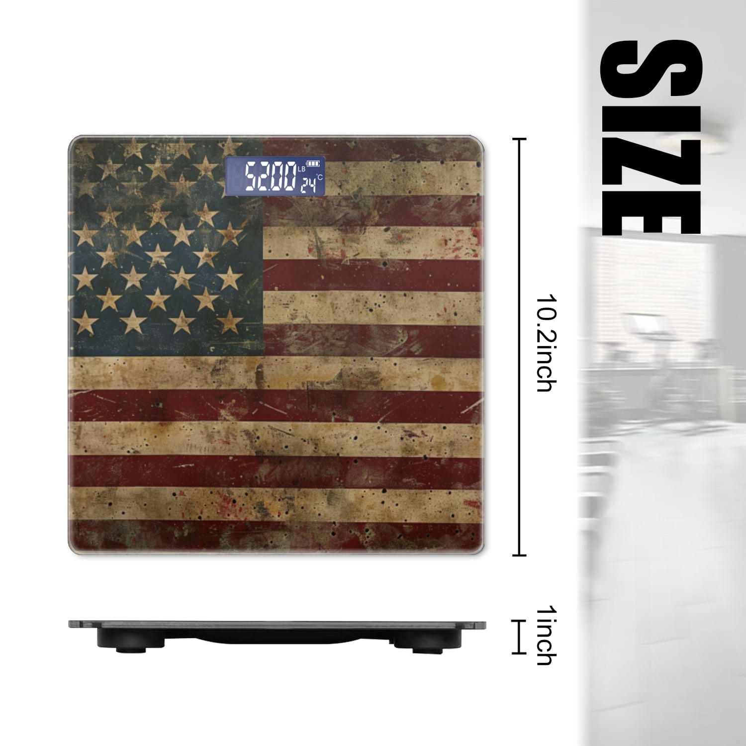 High Precision Body Weight Scale Smart Bathroom Scales with Large LCD Display(400lbs),Decorative for Bedroom-Vintage American Flag With Grunge Textures