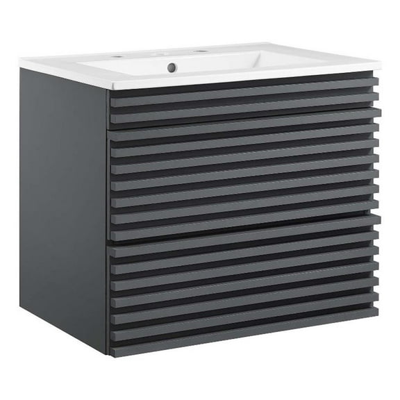 Modway Render 24.5" MDF Wood Wall-Mount Bathroom Vanity in Gray/White