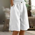thumbnail image 2 of Womens Linen Shorts Knee Length with Pockets Elastic Waist Wide Leg Short Pants Lightweight Comfy Beach Fashion (XL, White), 2 of 7