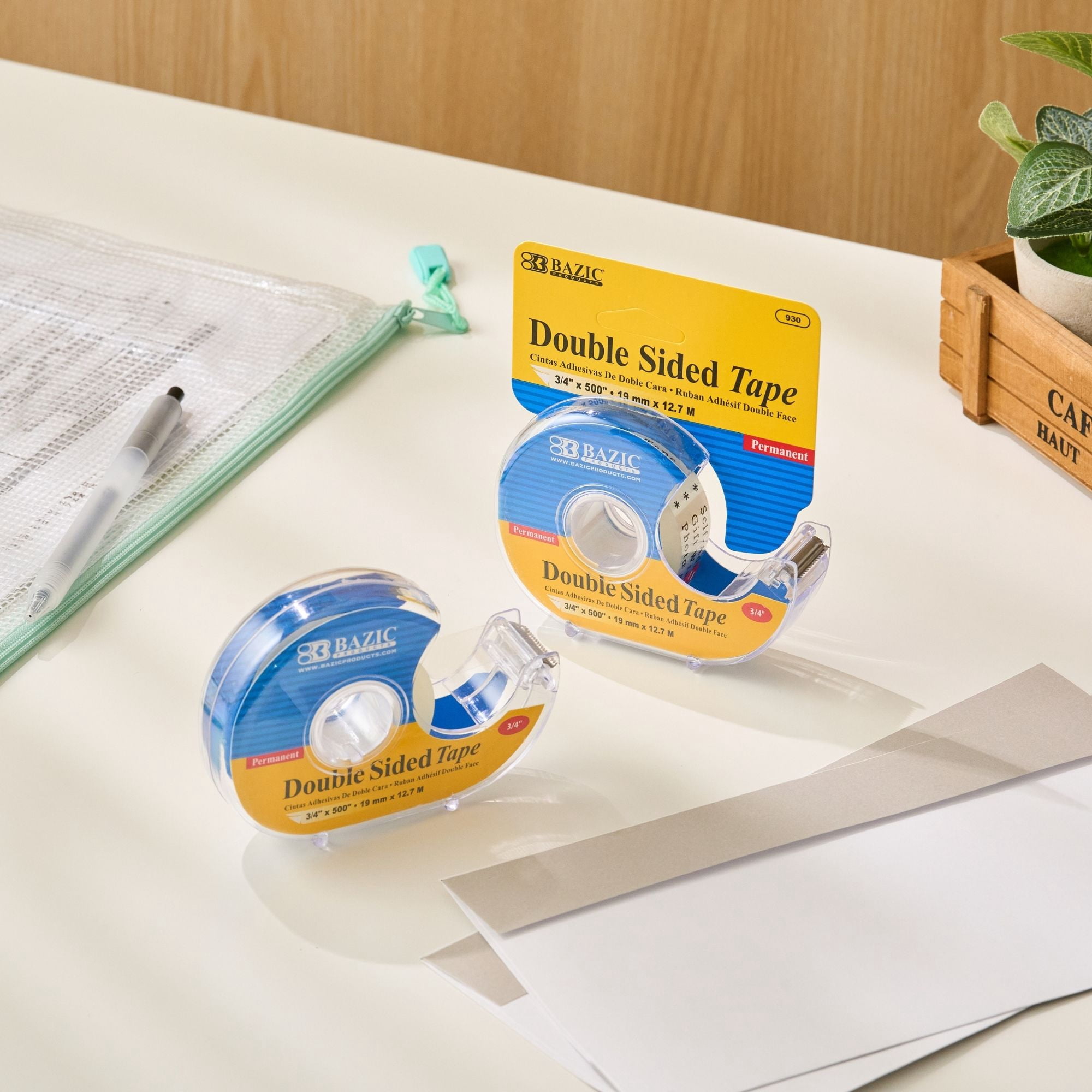 BAZIC Double Sided Tape w/ Dispenser 3/4"x500", 24-Pack