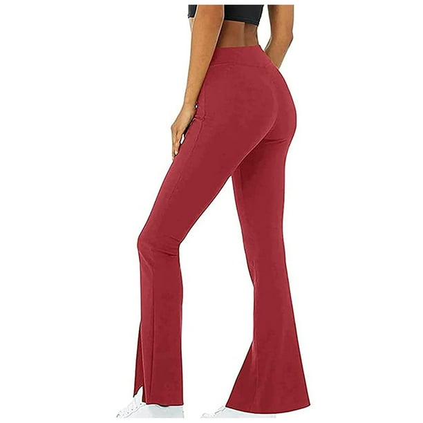 New Year New You! Feltree Full Length Pants Women's Flare Pants High  Waisted Workout Leggings Stretchy Non-See Through Tummy Control Bootcut  Yoga Pants Red L 