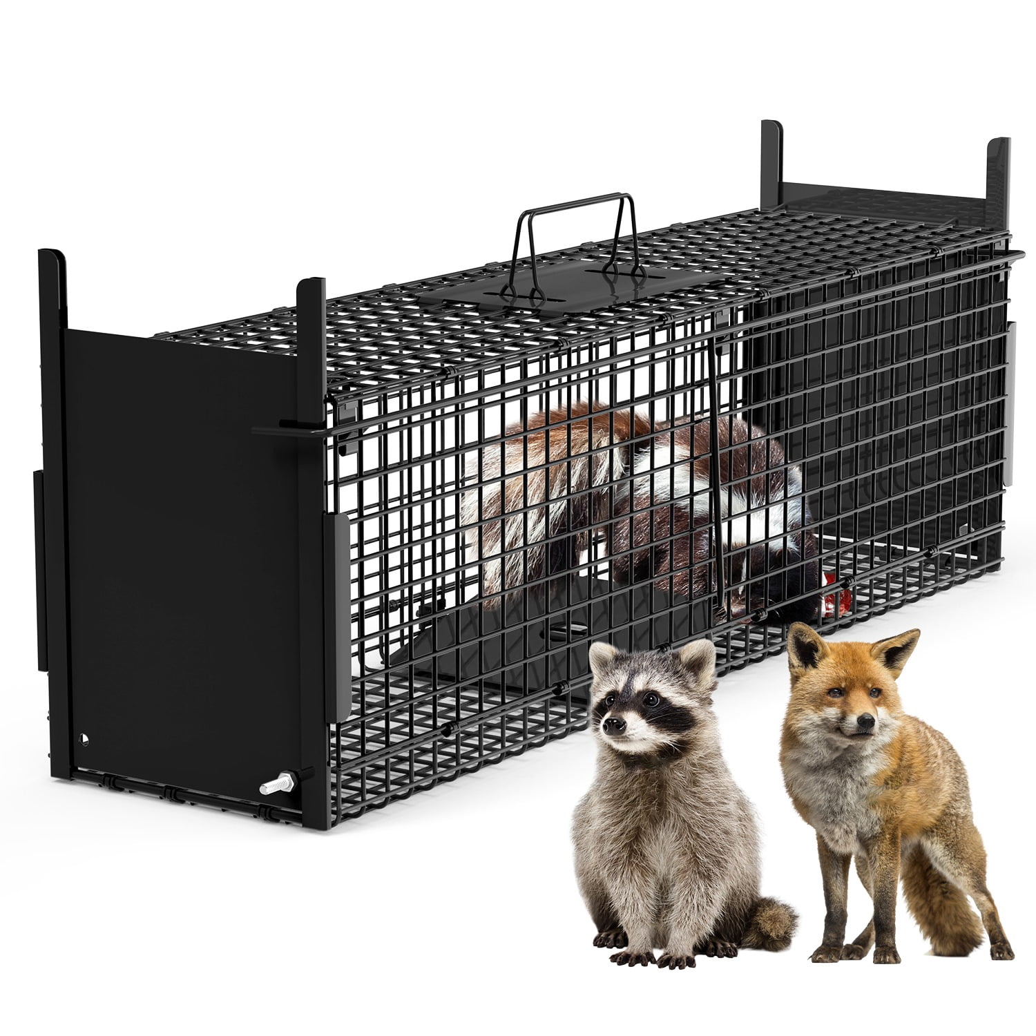 Zorpupoa 32in 2-Door Galvanized Iron Humane Live Animal Trap, Easy Setup Catch & Release for Raccoons, Squirrels, Rabbits Under 12 lbs