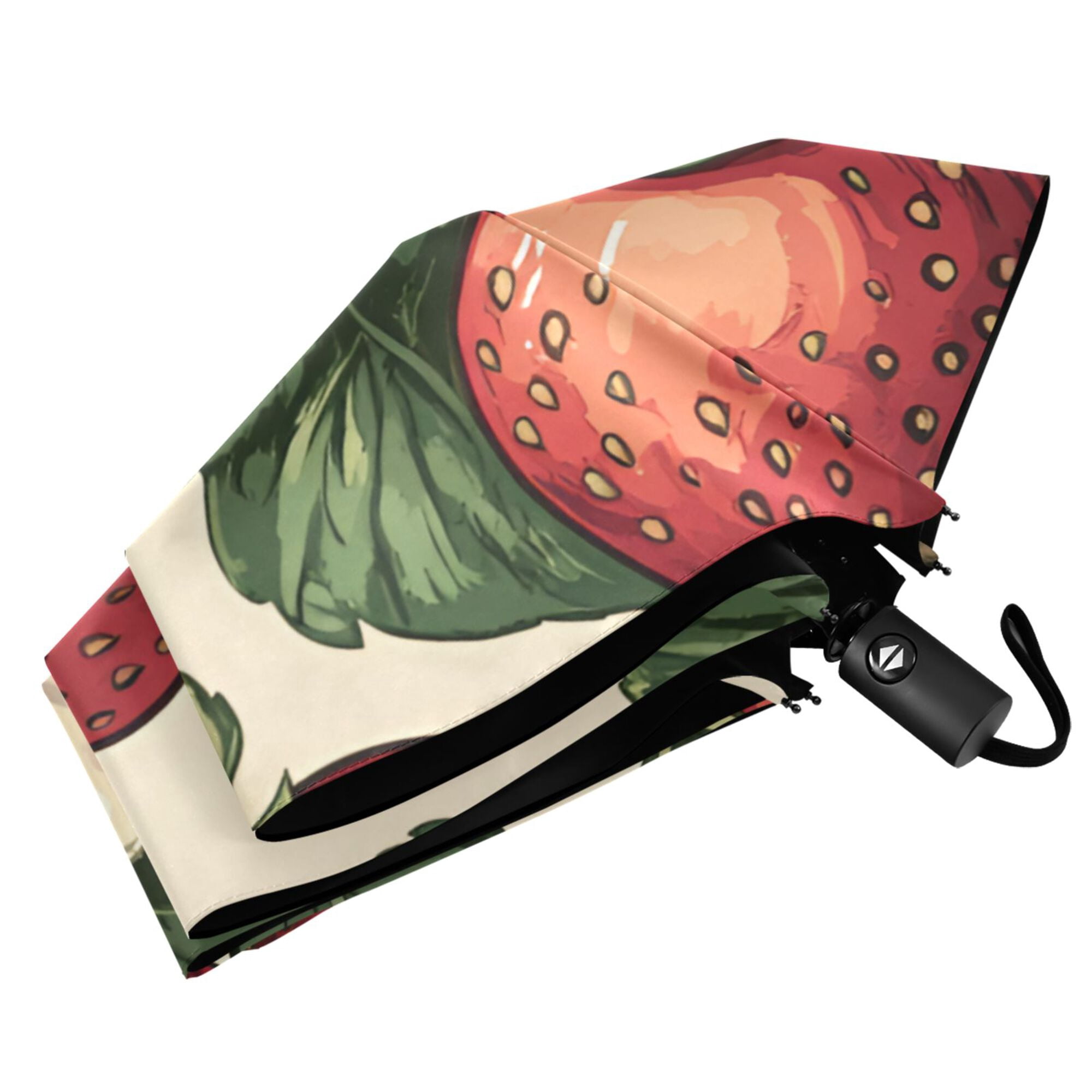 FORMRS Travel Umbrella Folding Auto Open Close Windproof Rain UV Protection, Beige Strawberry