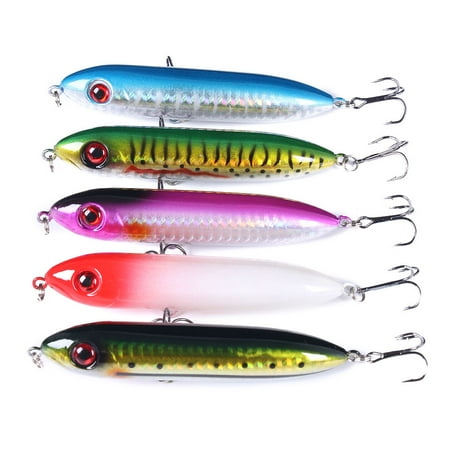 HENGJIA Fishing Lures 5PCS Plopper Bass Lures Topwater Pencil Popper Hard Bait 3.94in/0.42oz