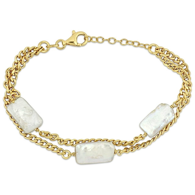 Miabella Bracelet Chaîne à Maillons Double Rangée Perle d'Eau Douce en Argent Sterling Plaqué Jaune