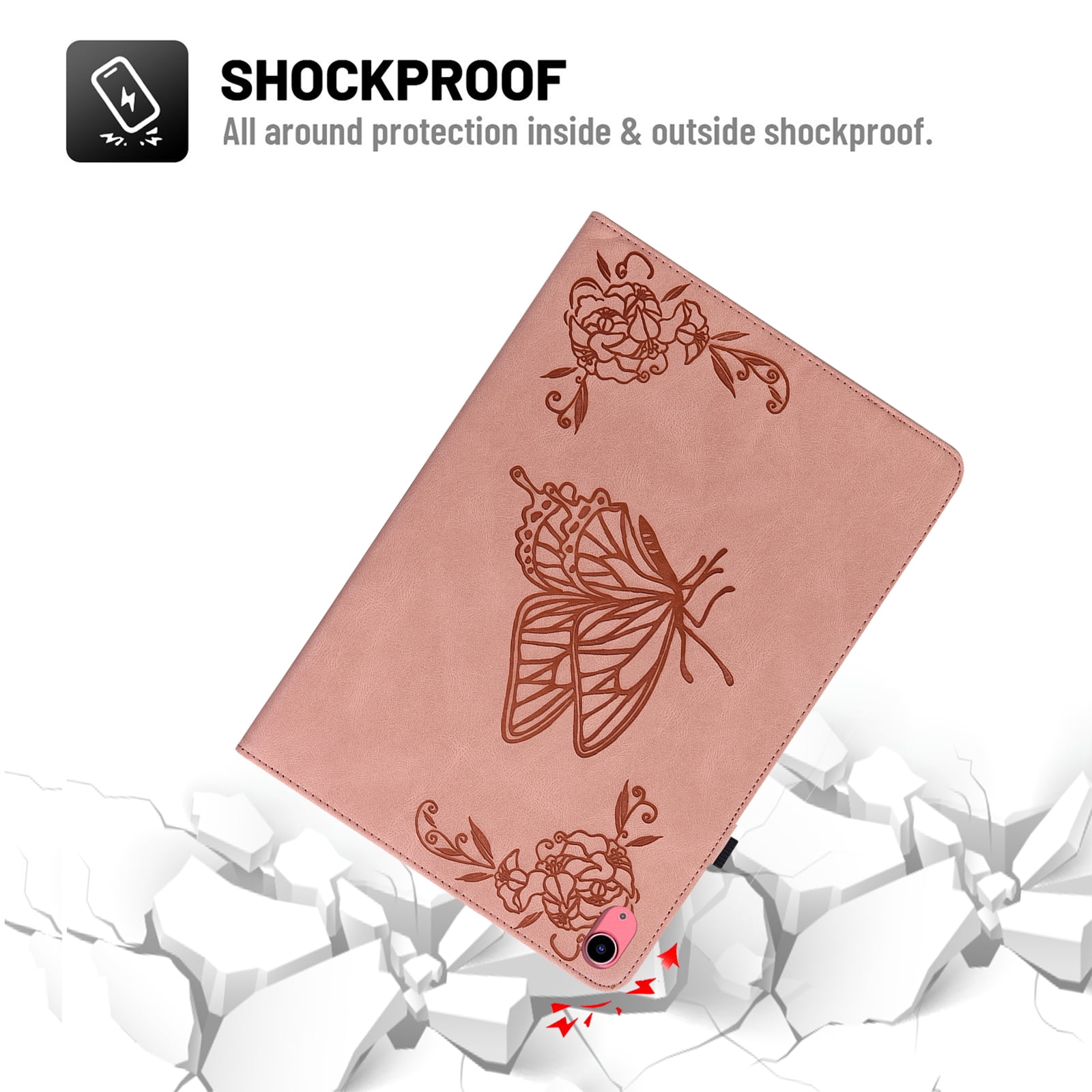 Dteck Smart Folio Case for Apple iPad (10th generation), Embossed Butterfly PU Leather Flip Stand Cover with Card Slots Pencil Holder Auto Wake Sleep Case for iPad 10th Gen 10.9" 2022,Pink