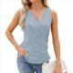 thumbnail image 3 of Camisetas Sin Mangas de Verano para Mujer, Informales, con Bordado de Ojales, Cómodas, con Diseño de Botones, Corte Entallado, Básicas. Azul L, 3 of 10