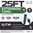 thumbnail image 2 of Iron Forge Cable 3 Outlet Power Strip Extension Cord 25 ft, 16/3 SJTW Heavy Duty Weatherproof Green Extension Cord with Multiple Outlets 3 Prong, 2 of 8