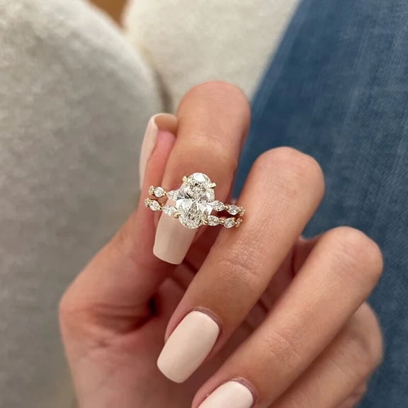 Diiro 10K Vermeil Yellow Double Band Proposal Ring Brilliant Oval Cut Diamond Wedding Bridal Ring Moissanite Engagement Luxury Ring