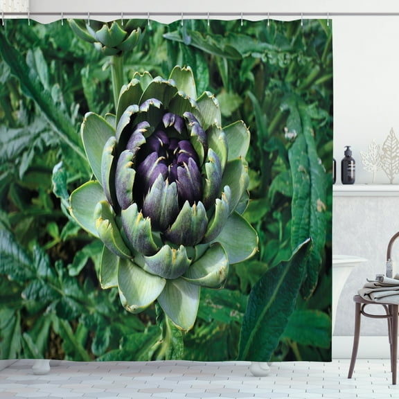Ambesonne Artichoke Shower Curtain, Blooming Vegetable, 69"Wx75"L, Fern Green and Purple