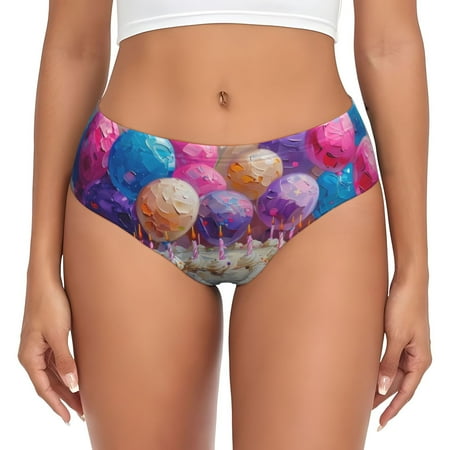 Naloa Colorful Balloon Cake Celebration Womens No Show Cotton Underwear Mid-High Waisted Soft Ladies Panties Strech Breathable Briefs -Large