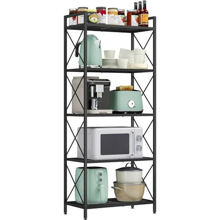 

5-Tier Metal Storage Rack Shelving Unit with X Side Frames Dense Mesh 12.6 x 23.6 x 57.3 Inches for Entryway Kitchen Living Room Bathroom Industrial Style Ink Black