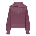 thumbnail image 3 of HAiming Womens Sweaters Fall Trendy Half Zip Sweater Casual Long Sleeve Lapel V Neck Ribbed Knit Pullover Jumper Tops, 3 of 5