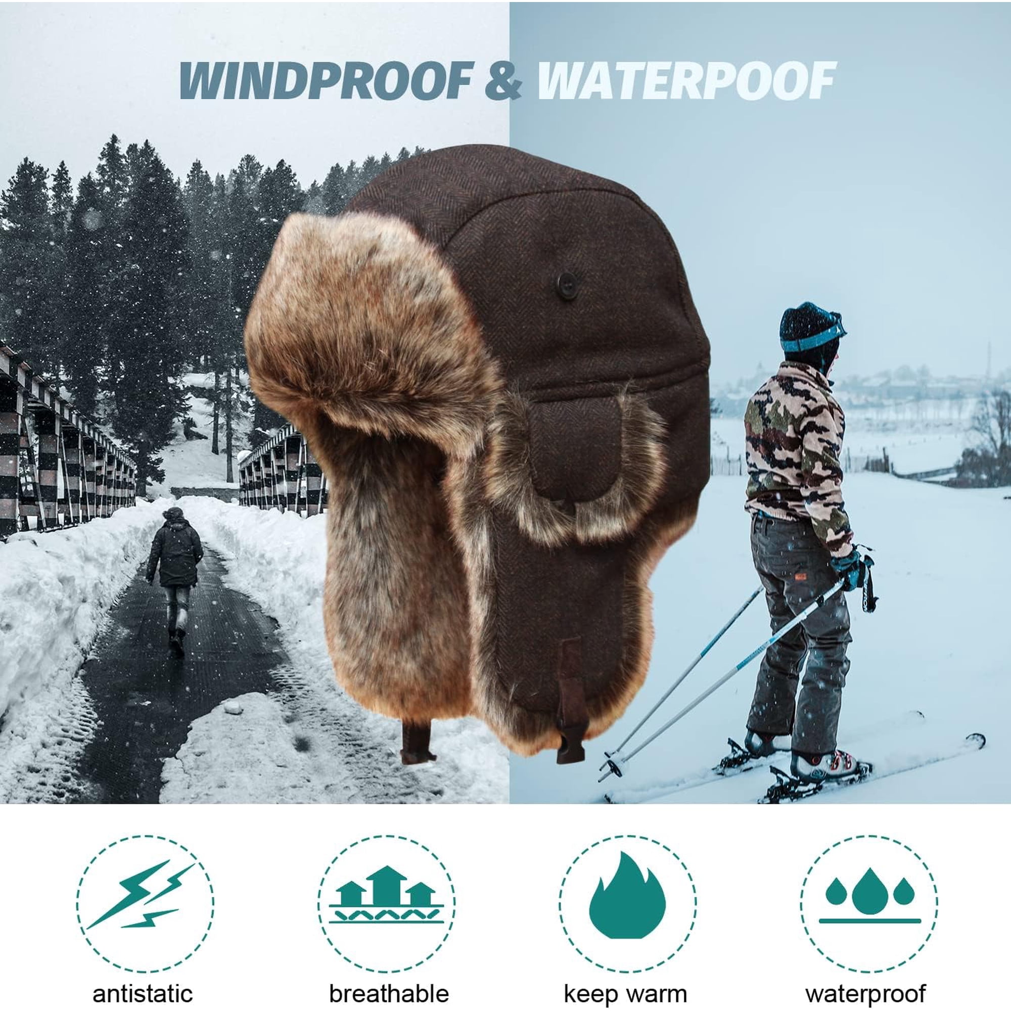 Bonnet De Ski Russe Imperméable Et Chaud Avec Rabats D'oreilles - Taille Unique Unisexe