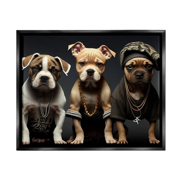 Stupell Industries Gangster Dogs Trio Puppies Animals & Insects Painting Black Floater Framed Art Print Wall Art