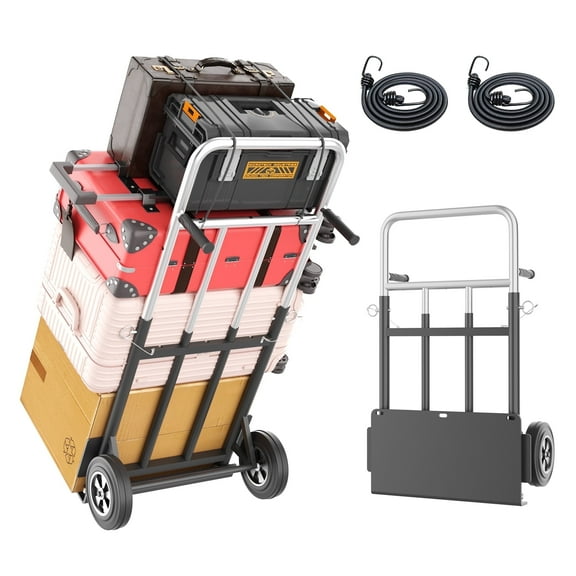 GIOTORENT Folding Hand Truck 600 lb Capacity, Heavy-Duty Convertible Dolly Cart with Telescopic Handle & Bungee Cords for Warehouse, Home, and Office Use