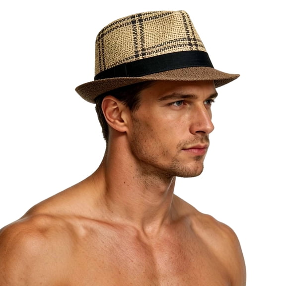 TFEOQRY Men's Straw Panama Hat UV Protection Wide Brim Breathable Sun Hat for Summer Beach Outdoor Activities