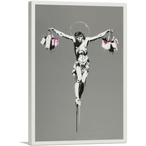 ARTCANVAS Jesus Christ With Shopping Bags Canvas Art Print by Banksy - Size: 26" x 18" (1.50" Deep)