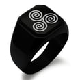 thumbnail image 1 of Stainless Steel Celtic Triskele Triskelion Triple Spiral Engraved Square Flat Top Biker Style Polished Signet Ring, 1 of 1
