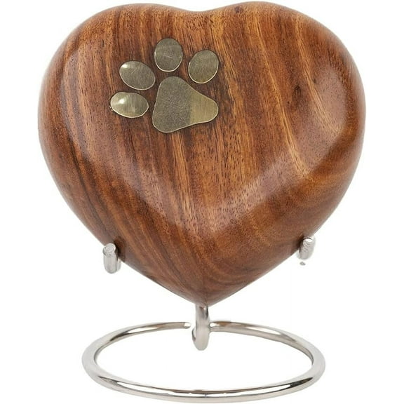 Classic Heart Shaped Rose Wood Pet Memorial Urn, Dog and Cat Urns for Ashes & Funeral Remains, Cremation Memorial Urn Keepsake with Stand, Decorative urn Box - 4 Inch from STONLIF