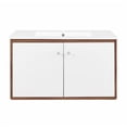 thumbnail image 4 of Pemberly Row 36" Modern Plastic Wall-Mount Bathroom Vanity in Walnut/White, 4 of 9