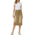 thumbnail image 2 of INSPIRE CHIC Mother's Day Women's Denim Skirts High Waist Zipped Split Back Midi Jean Skirts with Pockets Camel XS, 2 of 6