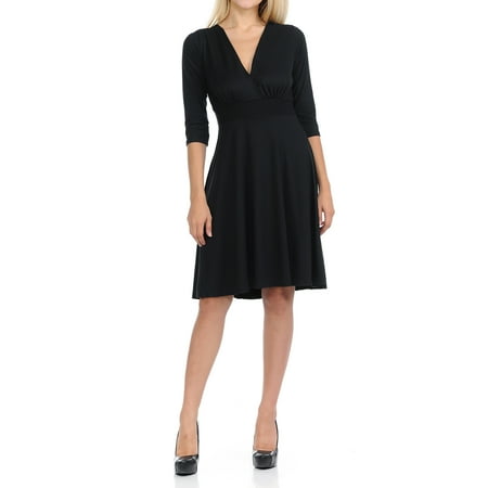 - Basico Women Long 3/4 Sleeve Maxi Wrap Dress V neck Semi Casual