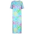 thumbnail image 4 of Gomelly Ladies Sleepwear Crew Neck Pjs Sets Loose Pajama Set Women Casual Dailywear 2 Piece Outfits Short Sleeve Nightwear Sky Blue Flower XL, 4 of 5