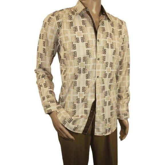 Mens Sports Shirt by DE-NIKO Long Sleeves Fashion Prints Soft Modal NK600 Khaki
