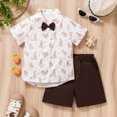 thumbnail image 2 of KPOPLK Toddler Baby Boy Outfit Clothes Baby Short Sleeve Button Up Shirt Shorts Set 2 Piece Summer Clothes(5-6 Years,Coffee), 2 of 9