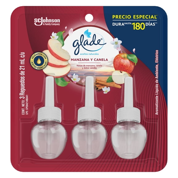 Repuesto de aromatizante ambiental Glade Aceites Naturales eléctrico manzana y canela 3 pzas