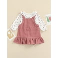 thumbnail image 4 of Wassery 2pcs Infant Baby Girls Clothes Long Sleeve Floral Printed Romper Tops + Corduroy Ruffled A-line Suspender Dress 3 6 9 12 18 Months Newborn Casual Spring Autumn Outfits, 4 of 9