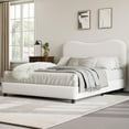 thumbnail image 3 of Queen Bed Frame with Velvet Upholstered Headboard, Cute Low Profile Platform Bed and , No Box Spring Needed, Strong Wooden Slats, Noise Free, Easy Assembly, White, 3 of 8