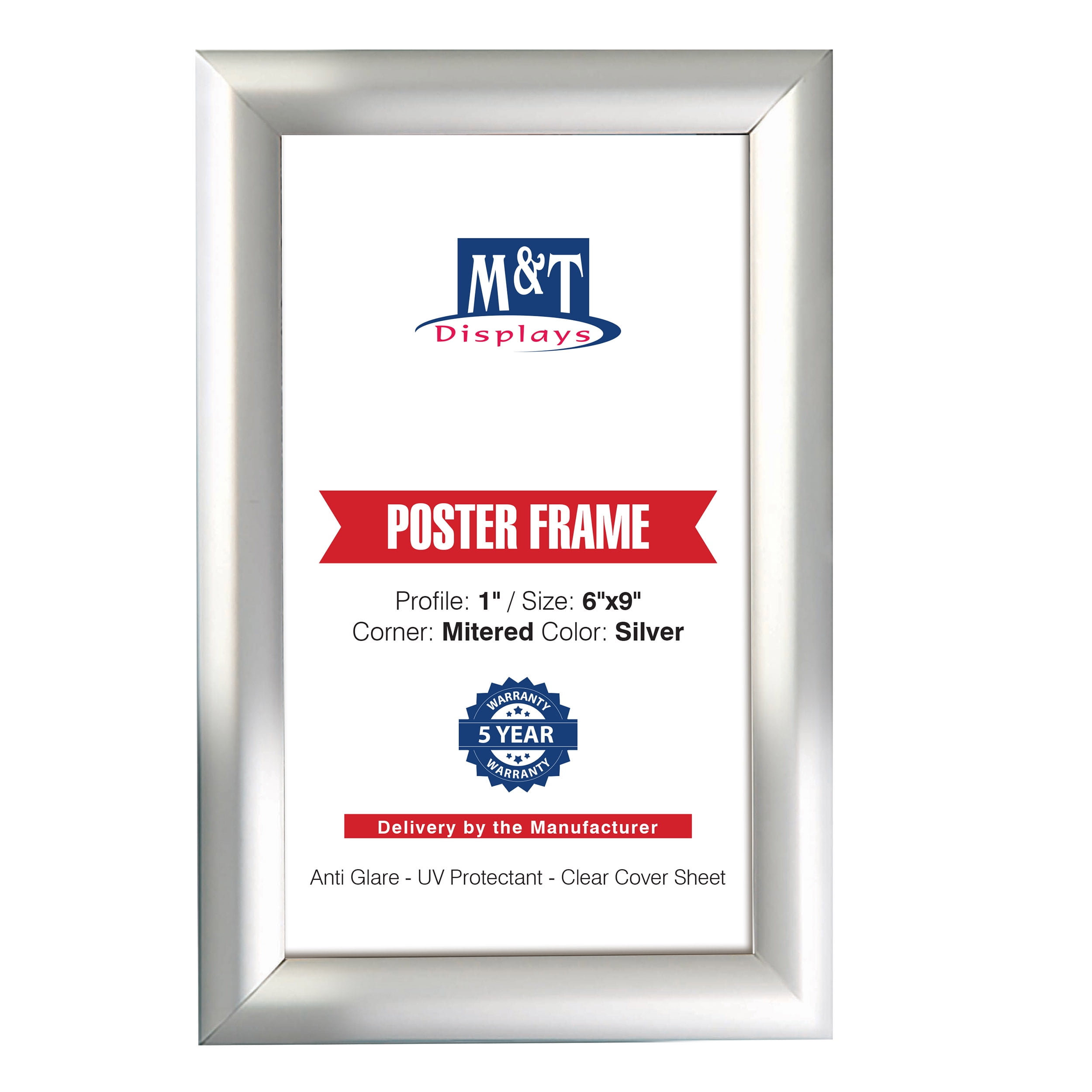 Document or Certificate with Mitred Corner M&T Displays Silver 22x28 Poster Frame 1 inch Aluminum Profile Front Loading Wall Mounting Snap Frame Display for Picture 