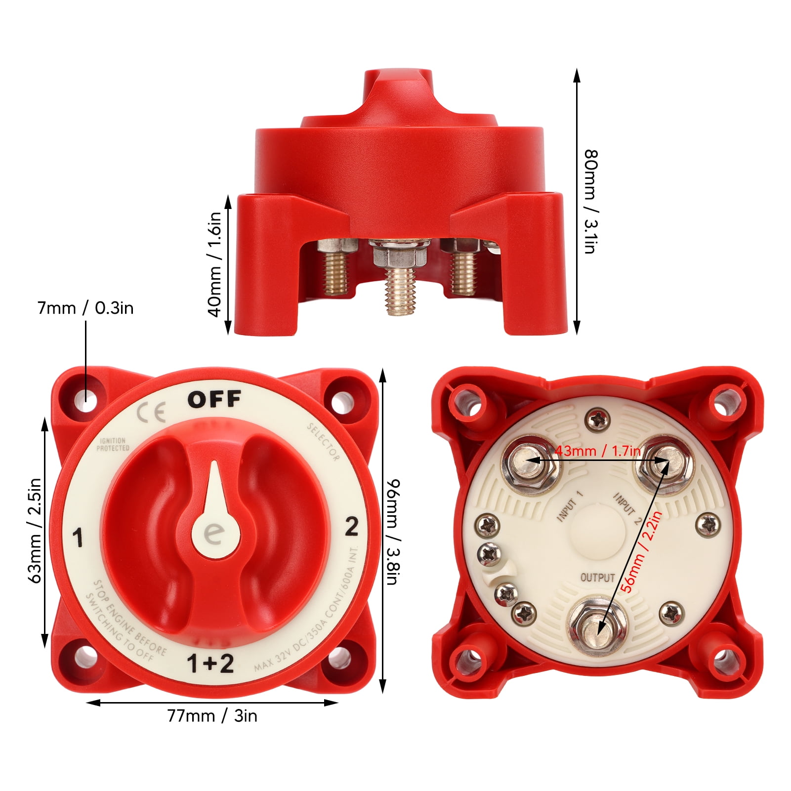 Battery Disconnect Switch 4 Gear Position Power Off Isolation for Marine Boat Yacht RV