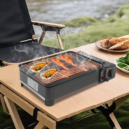 16.53*10.23 Black Portable Gas Barbecue Stove with Carrying Case for Camping Trips, Gatherings