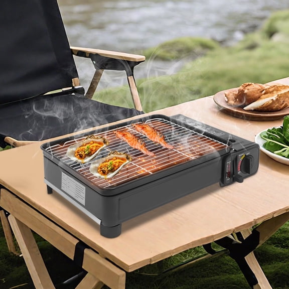 16.53*10.23 Black Portable Gas Barbecue Stove with Carrying Case for Camping Trips, Gatherings