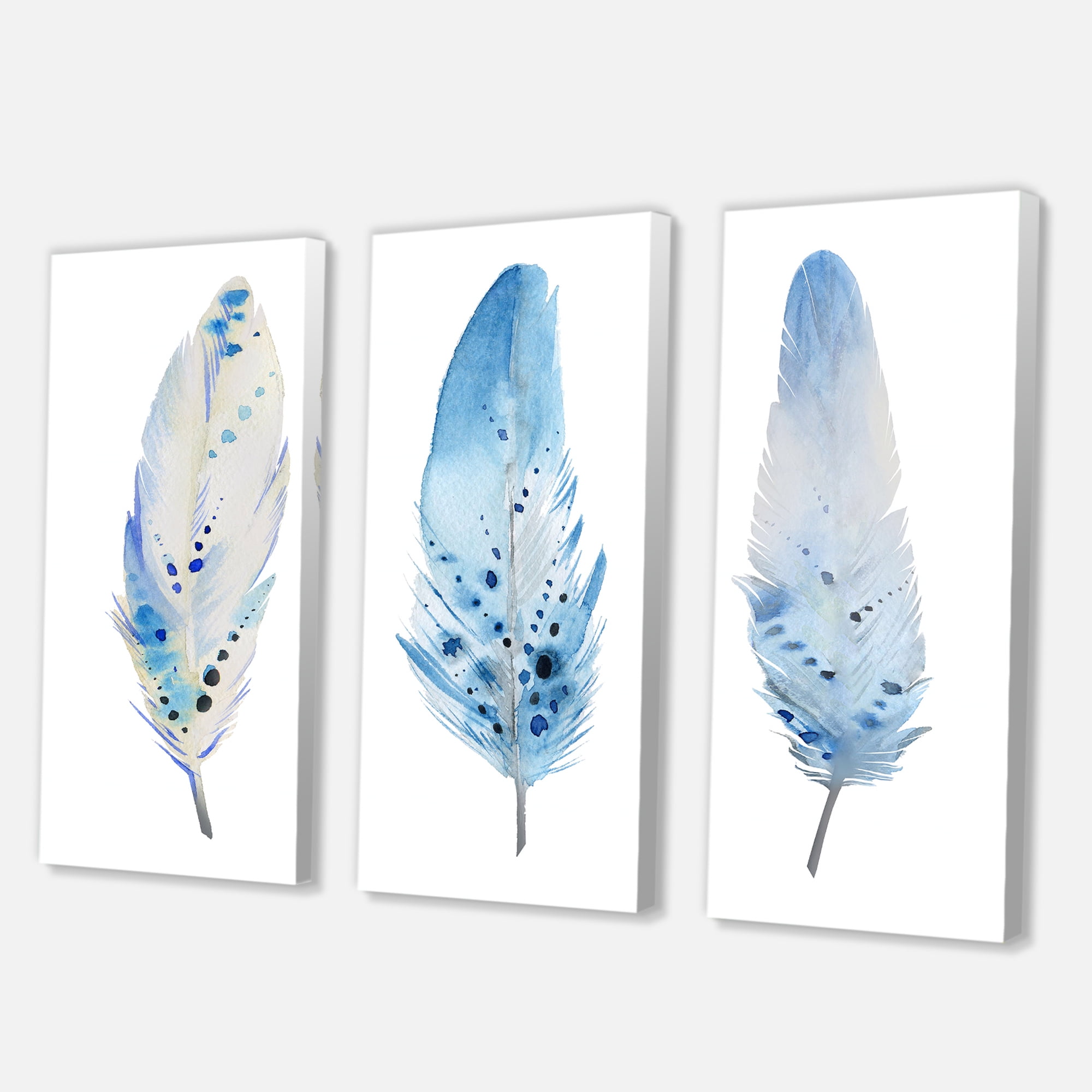 Designart ' Abstract Blue Boho Feathers II ' Lake House Canvas Wall Art Print