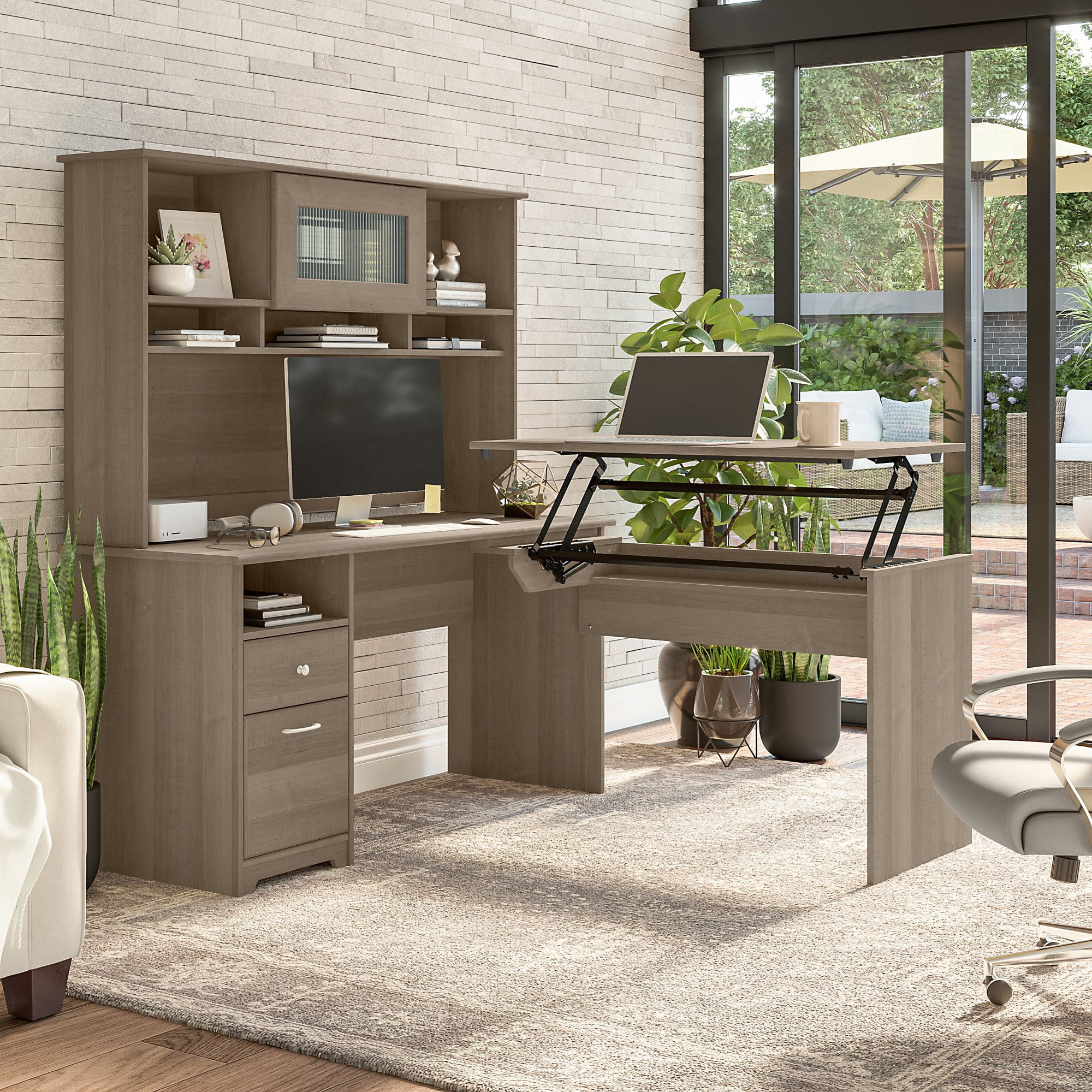 Cabot 60W Computer Desk with Drawers in Ash Gray - Engineered Wood