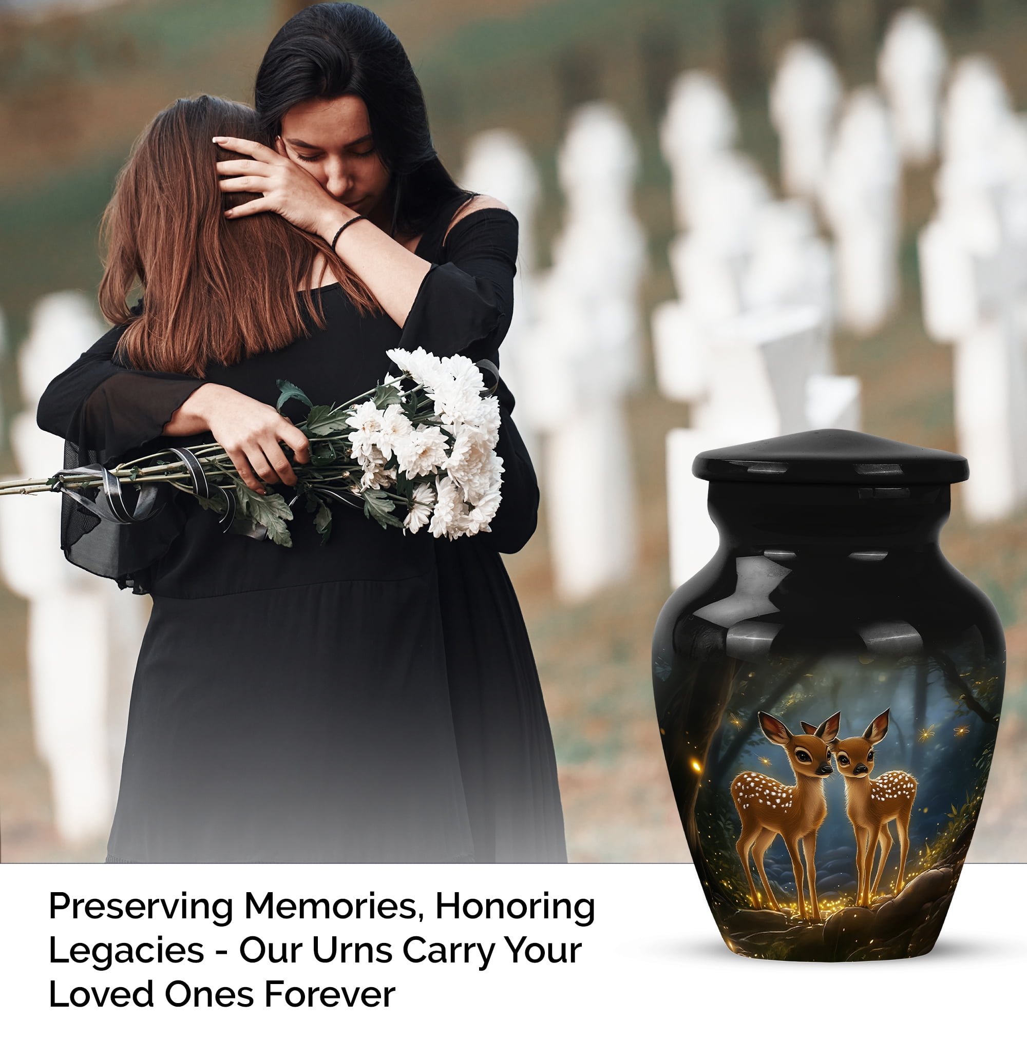 MUKTIVE Deer Cremation Urns for Adult Ashes Women - Black Keepsake Funeral Urns for Human Ashes Adult Man - Mini Decorative Cremation Urn for Mom & Dad - Burial Urn - 3 Inch