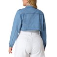 thumbnail image 3 of Unique Bargains Women's Plus Size Washed Notched Lapel Cropped Denim Jacket 1X Light Blue, 3 of 6