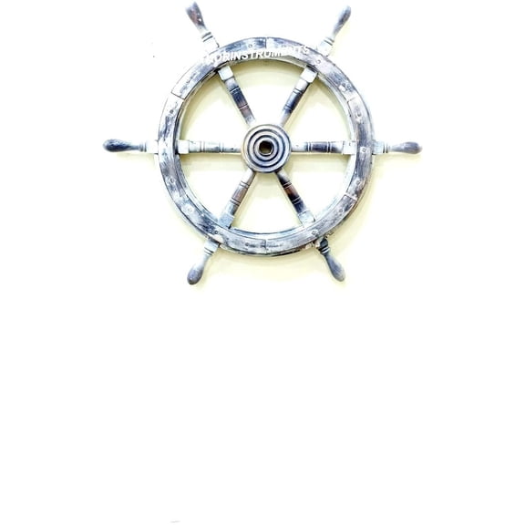 Nautical White Wood Decorative 12" Ship Wheel with Brass Center