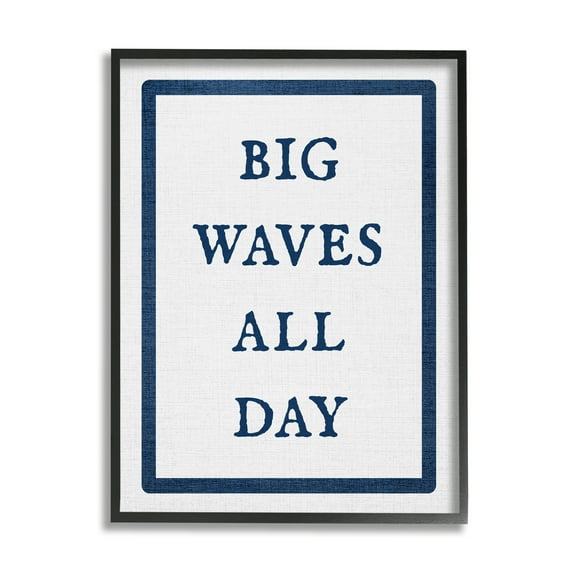 Stupell Industries Big Waves All Day Phrase Nature Painting Black Framed Art Print Wall Art, 11 x 14